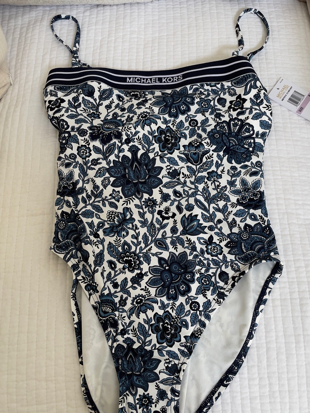 Michael Kors Navy & White Floral One-Piece Swimsuit